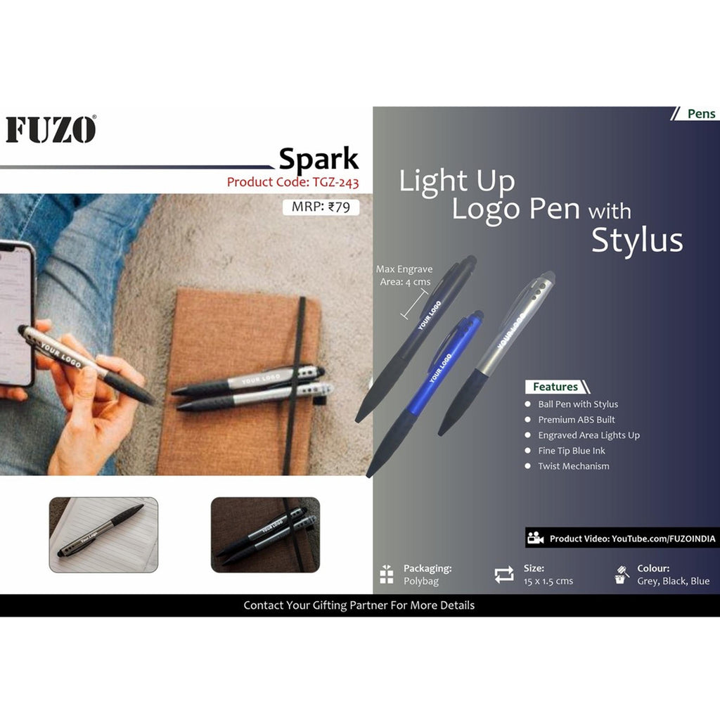 Spark Light Up Logo Pen with Stylus - TGZ-243
