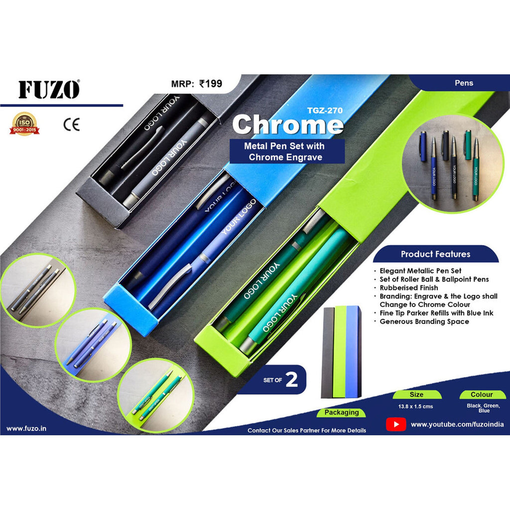 Chrome Metal Pen Set with Chrome Engrave - TGZ-270