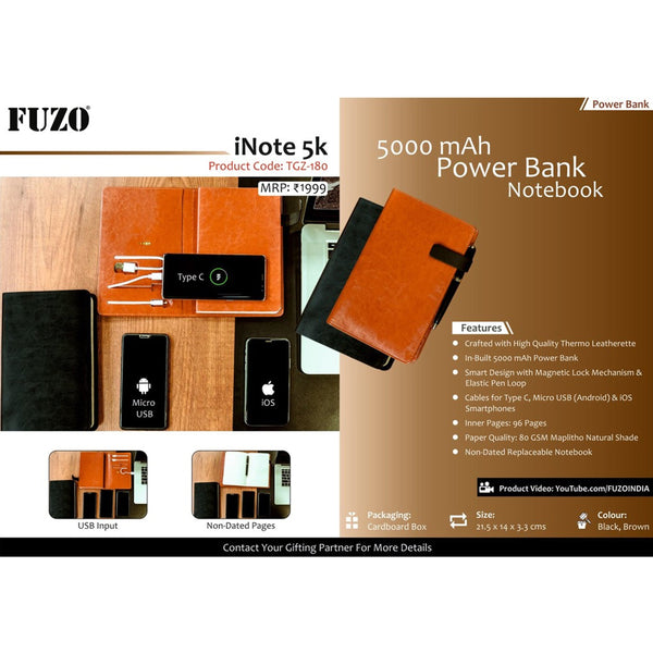 iNote  5000 mAh Power Bank Note Book - TGZ-180