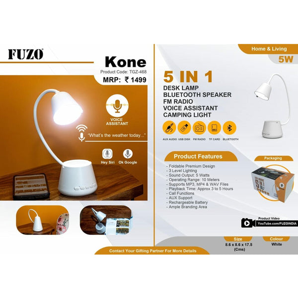 kone 5 in 1 Camping Light, FM Radio, Desk Lamp, Bluetooth Speaker With Voice Assistance - TGZ-468