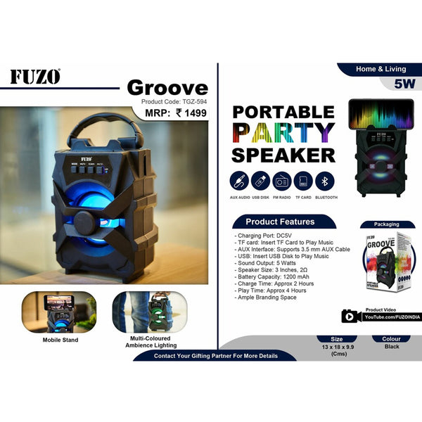 Groove Portable Party Speaker with Mobile Holder - TGZ-594