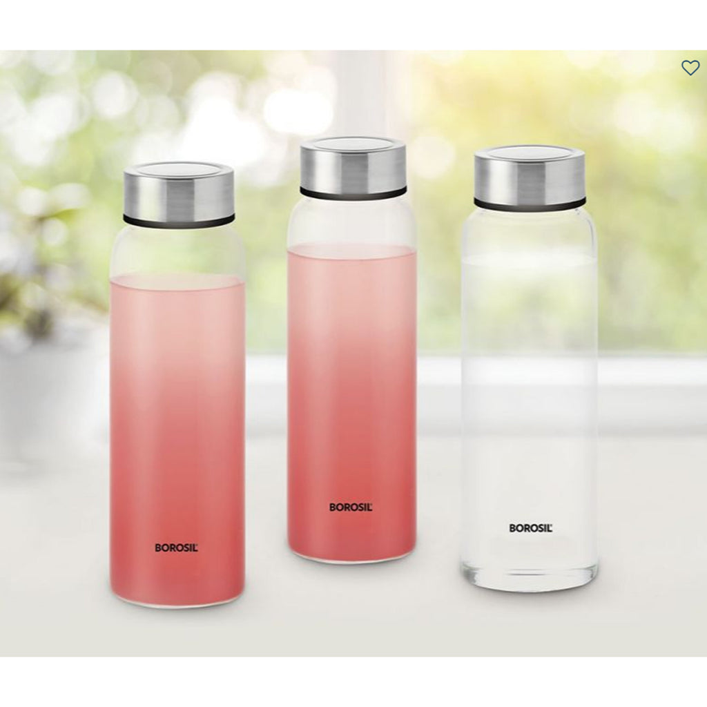 Crysto Glass Bottle with Stainless Steel Lid (Wide Mouth) - Set of 3 (750 ml x 3)