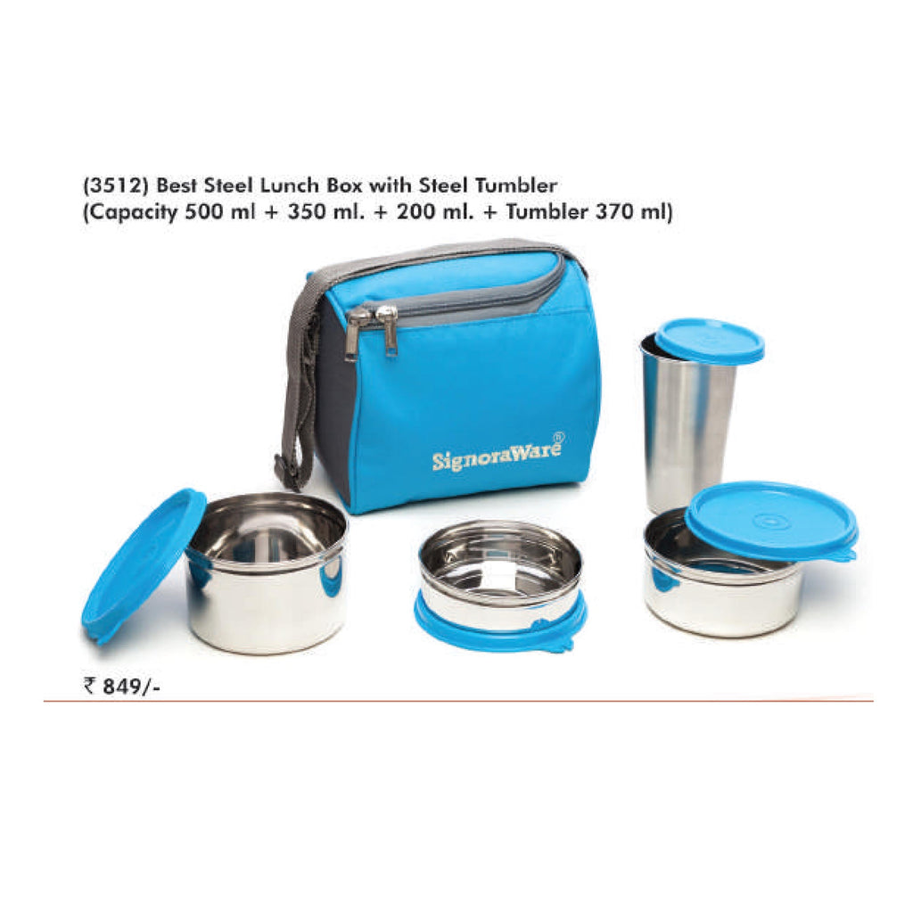 Signora Ware Best Steel Lunch Box with Steel Tumbler - 3512