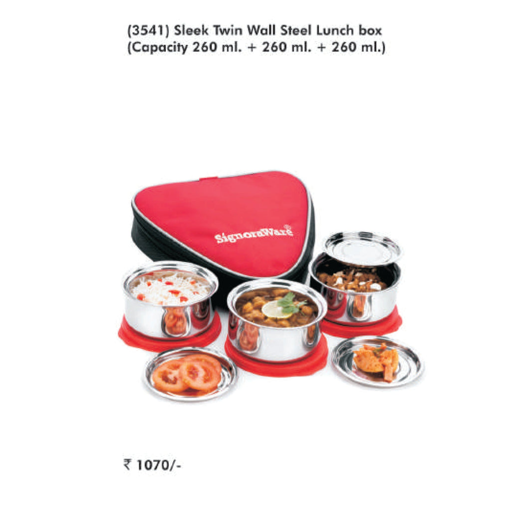 Signora Ware Sleek Twin Wall Steel Lunch Box - 3541