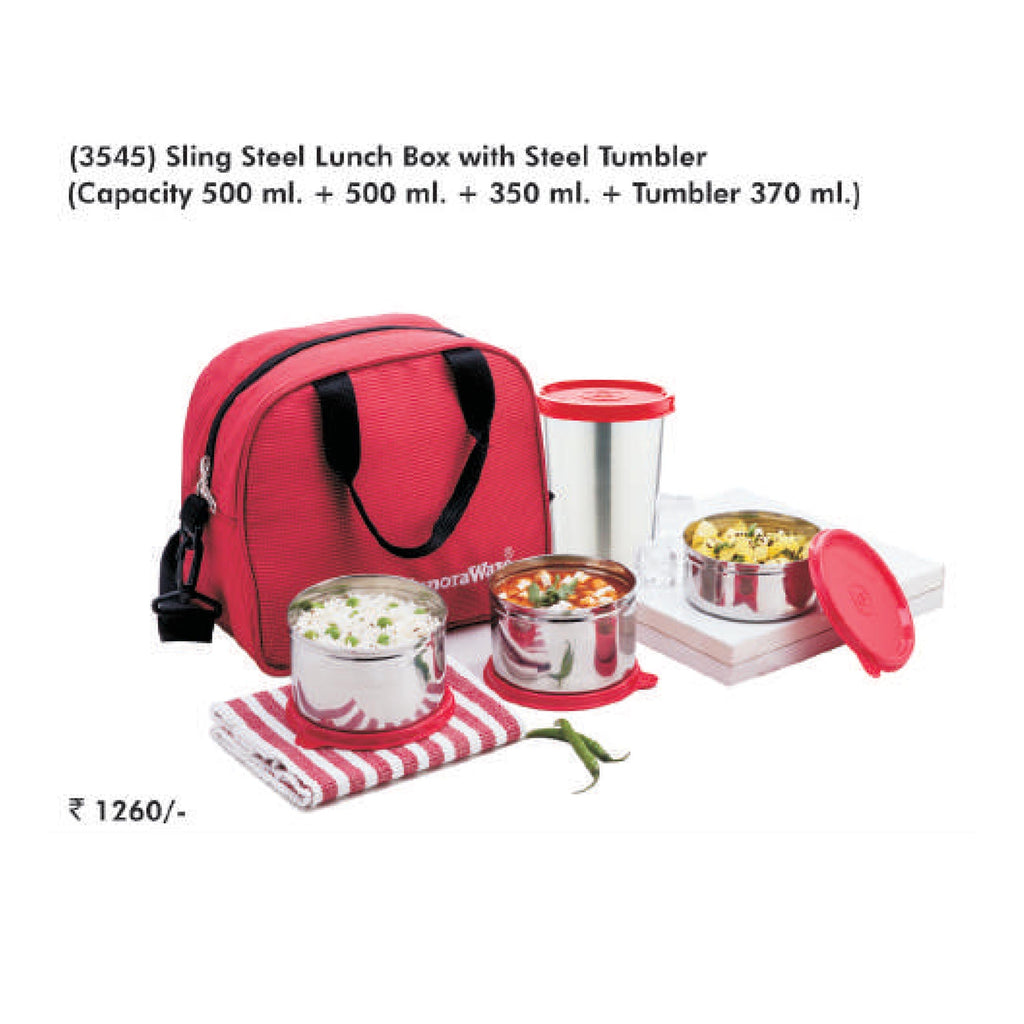 Signora Ware Sling Steel Lunch Box with Steel Tumbler - 3545