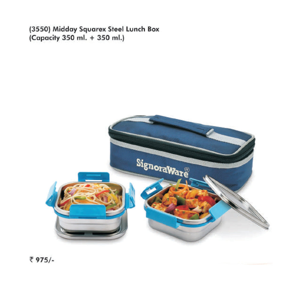 Signora Ware Midday Squarex Steel Small Lunch Box - 3550