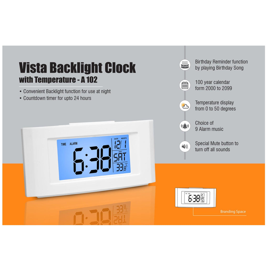 Vista Backlight Clock with Temperature - A 102