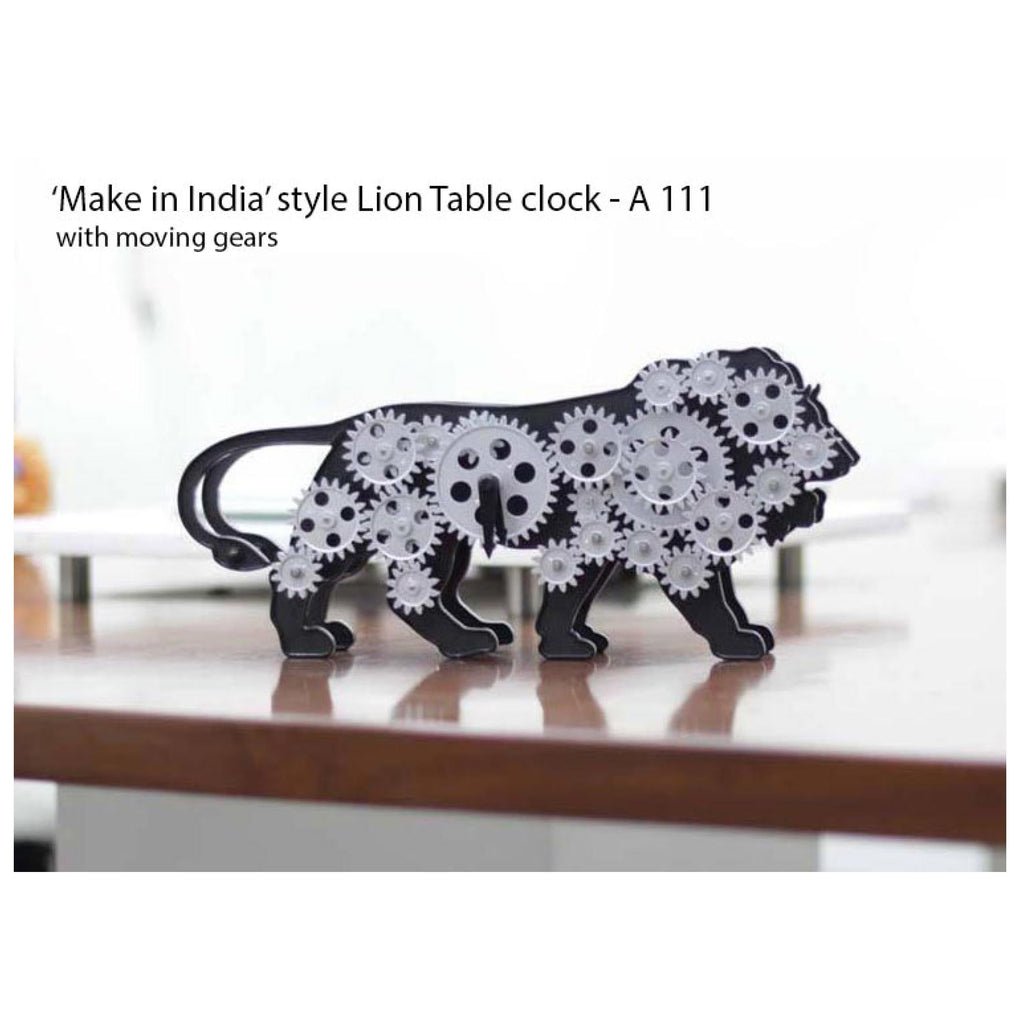 Make in India Lion Table Clock with Moving Gears - A 111
