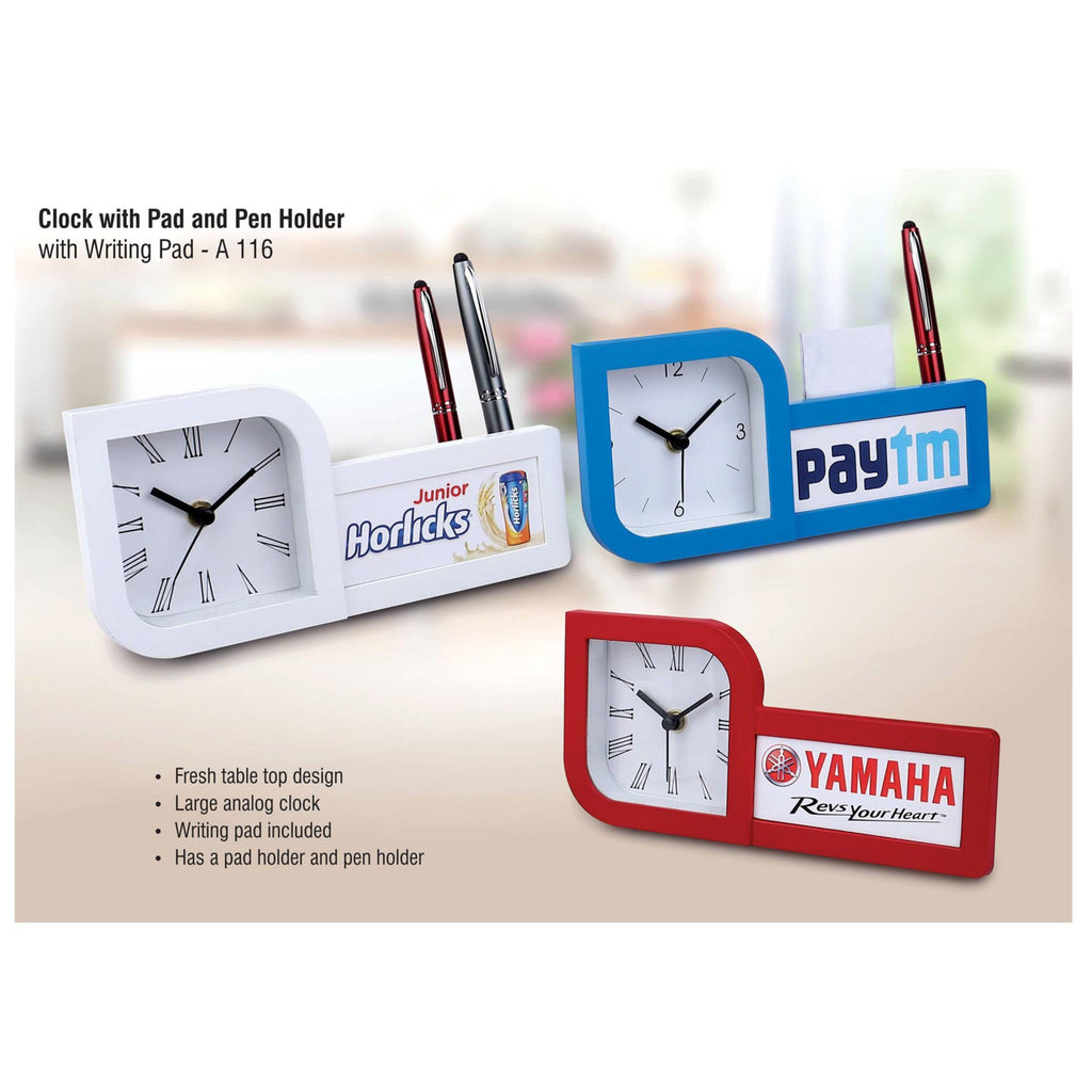 Table Clock with Pen and Writing Pad Holder - A 116