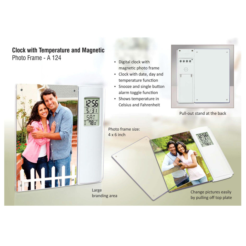 Clock With Temperature and Magnetic Photo Frame - 4 x 6" Size - A 124