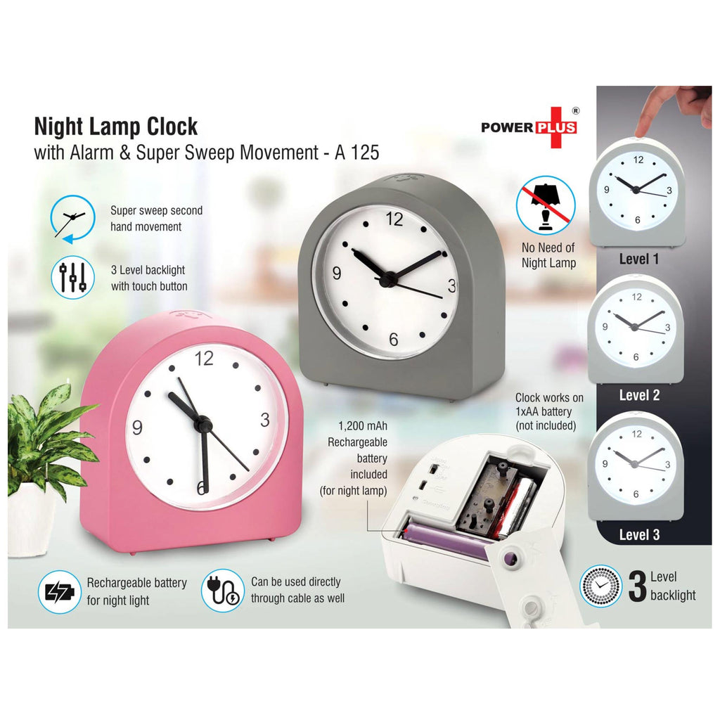 Night Lamp Clock with Alarm and Super Sweep Movement - A 125