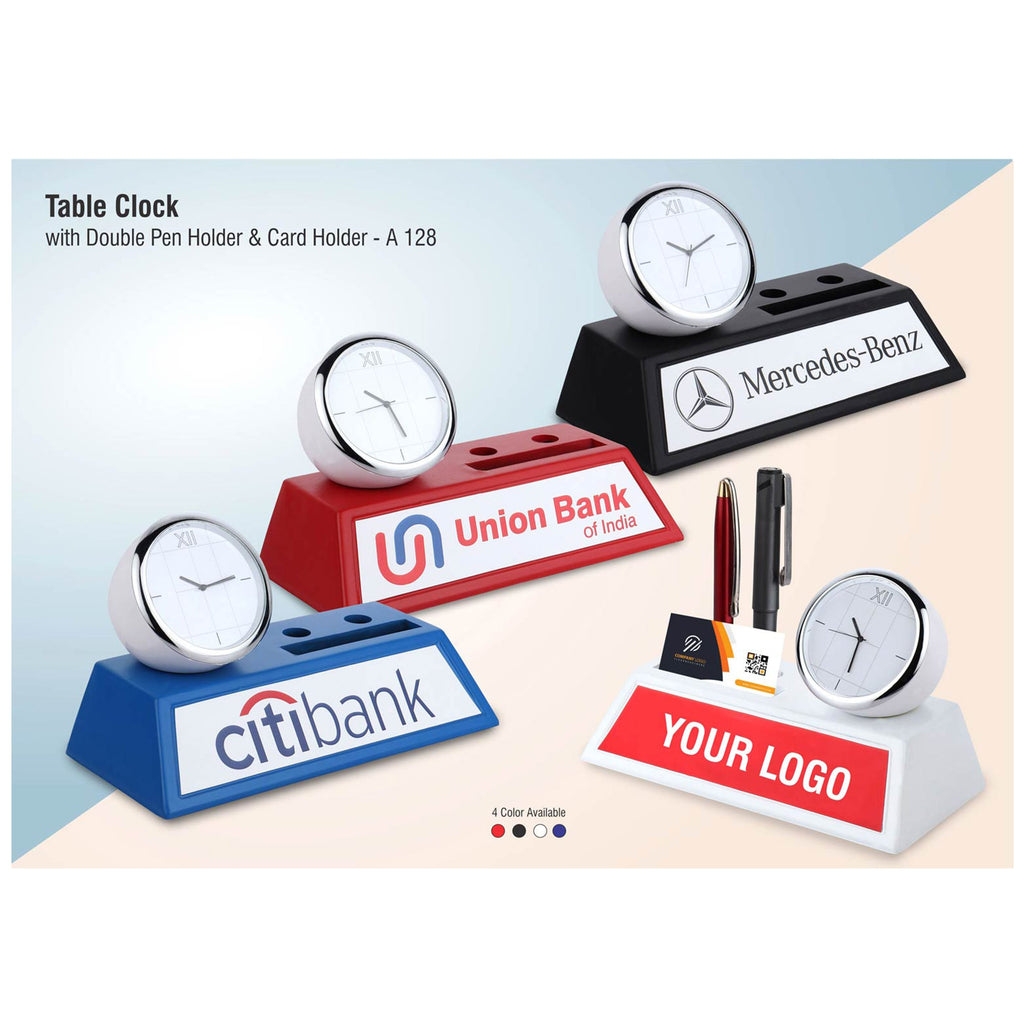 Table Clock with Double Pen Holder and Card Holder - A 128
