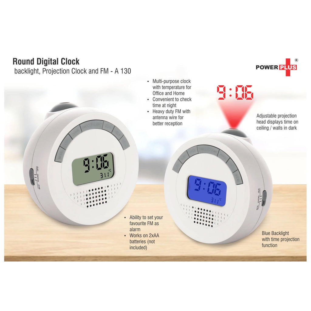 Round Digital Clock with Backlight, Projection Clock and FM - A 130