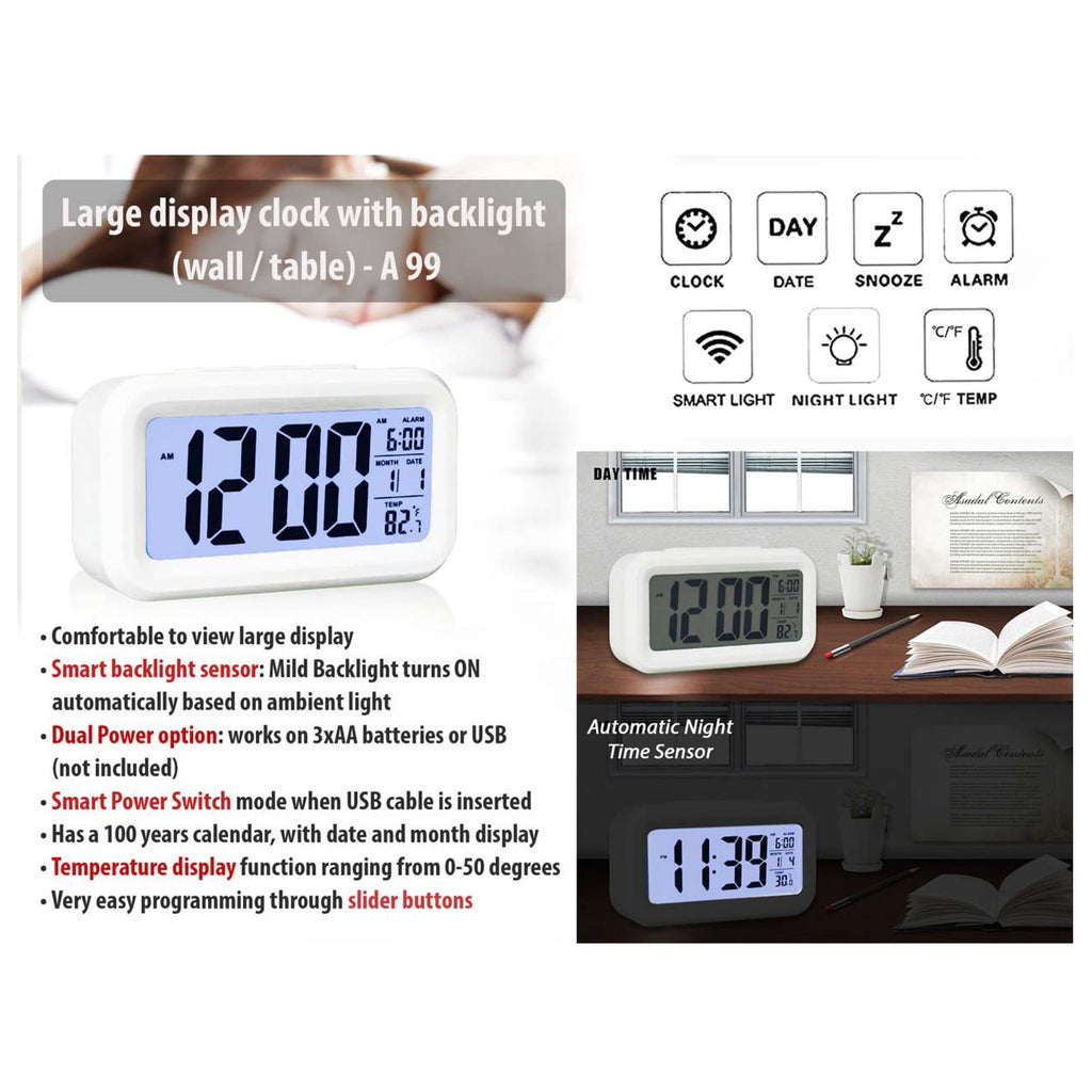 Large Display Clock with Backlight and Wall / Table Option - A 99
