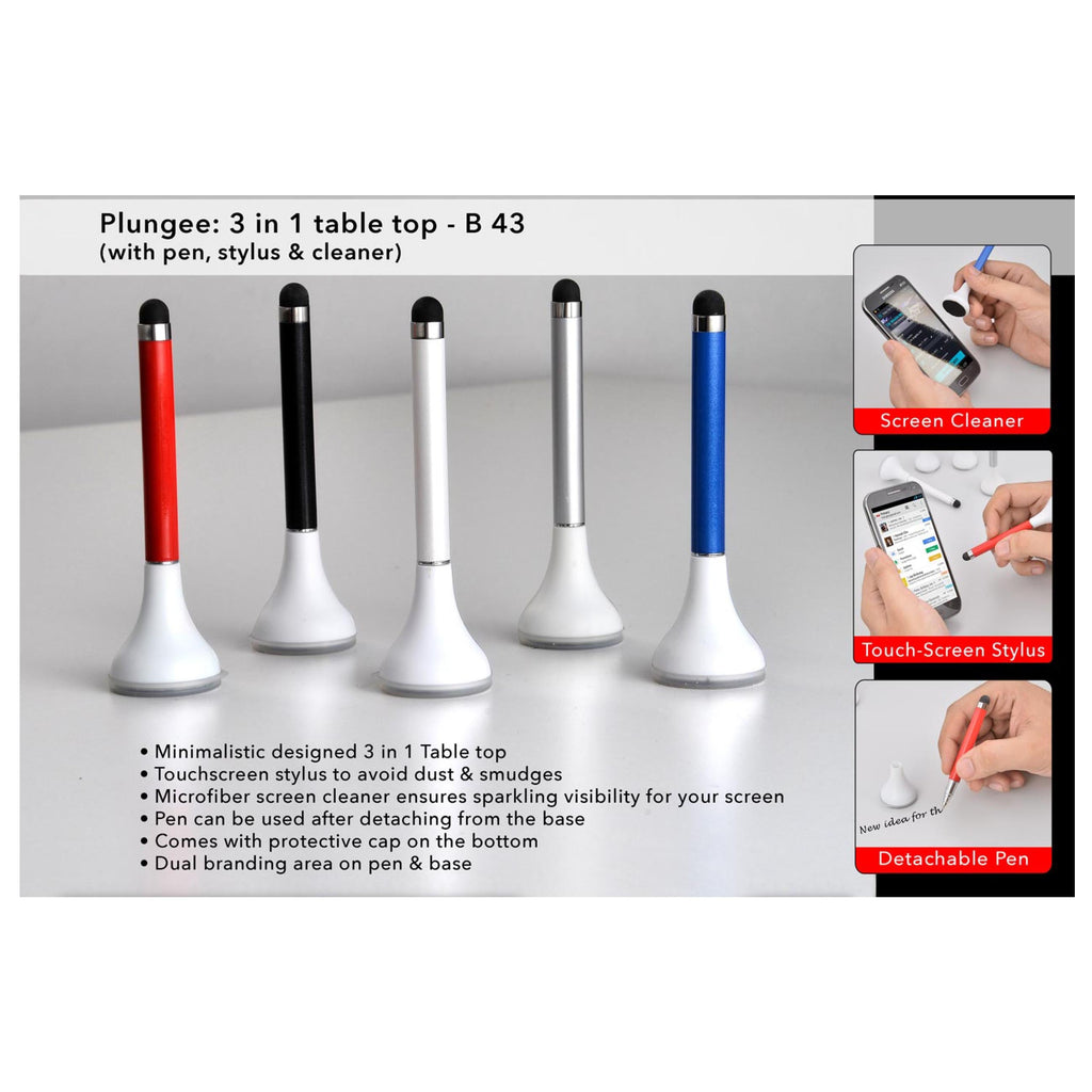 3 in 1 Table Top Pen with Stylus and Cleaner - B 43
