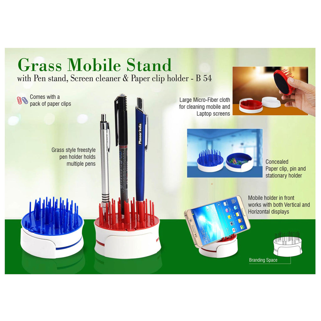 Grass Mobile Stand with Pen Stand, Screen Cleaner & Paper Clip Holder - B 54