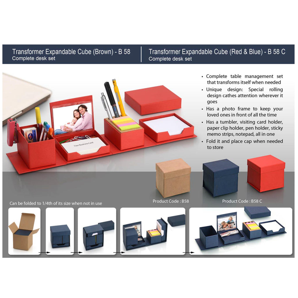 Transformer Expandable Cube Complete Desk Set [Red & Blue] - B 58C