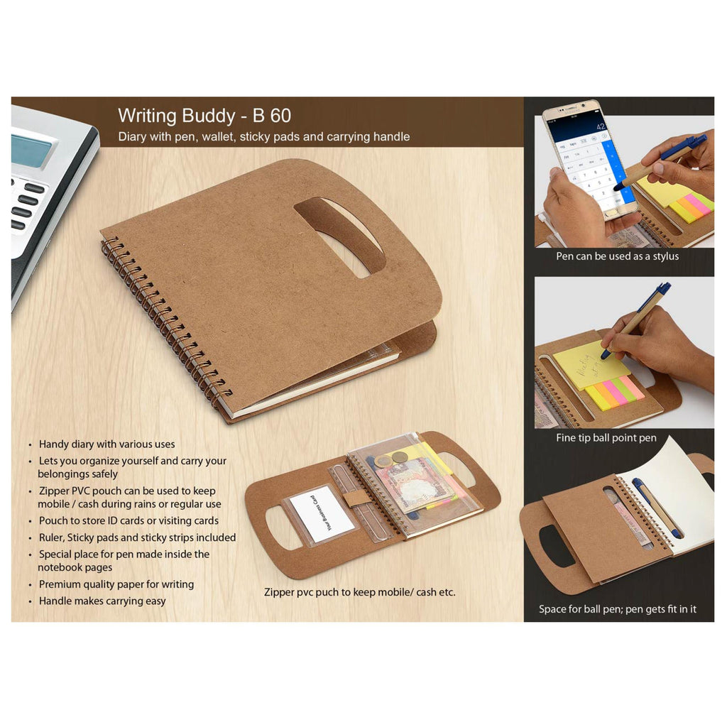 Writing Buddy: Diary with Pen, Wallet, Sticky Pads and Carrying Handle - B 60