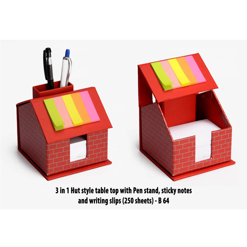 3 in 1 Hut Style Table Top with Pen Stand, Sticky Notes and Writing Slips - B 64