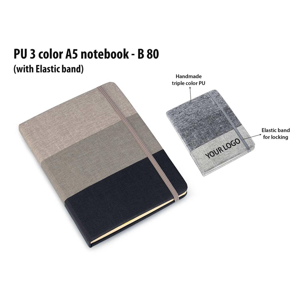 PU 3 Color A5 Notebook With Elastic Fastener - B 80