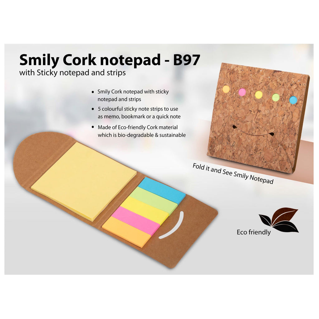 Smiley Cork Notepad With Sticky Notepad And Strips - B 97