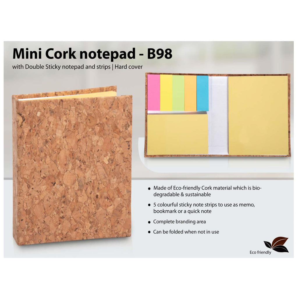 Mini Cork Notepad With Double Sticky Notepad And Strips | Hard Cover - B 98