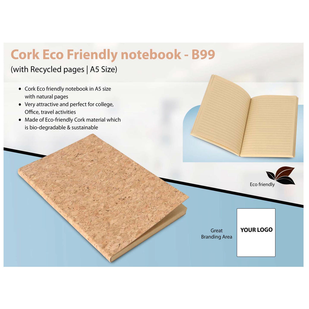 Cork Eco Friendly Notebook With Recycled Pages | A5 Size - B 99