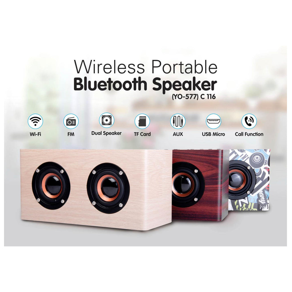 Wooden Bluetooth Double Speaker | With USB / TF Card / Aux / FM / Mic In (YO – 577) - C 116