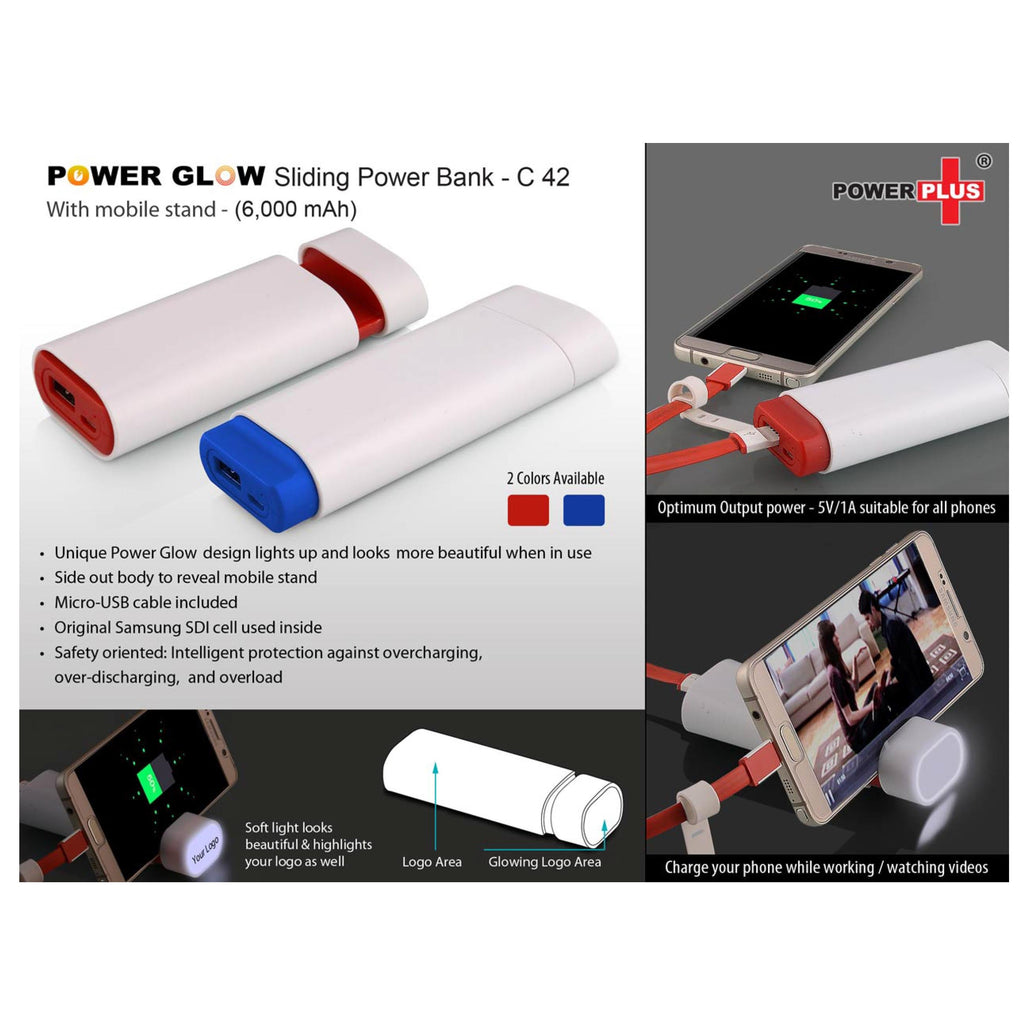 Power Glow Sliding Power Bank With Mobile Stand (6,000 MAh) - C 42