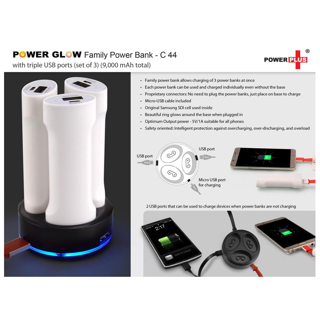 Family Power Bank With Triple USB Ports 9,000 MAh (Set Of 3) - C 44