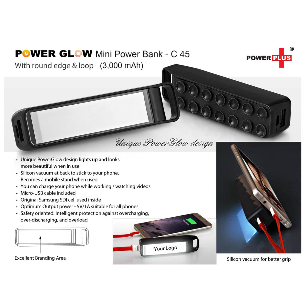 Power Glow Round Edge ‘Mini’ Power Bank With Loop 3,000 MAh - C 45