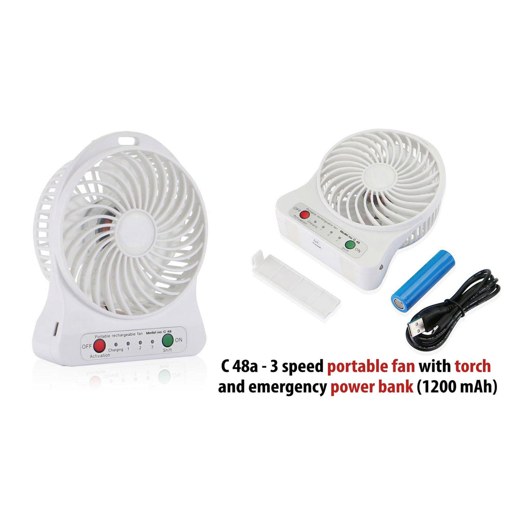 3 Speed Portable Fan With Torch And Emergency Power Bank 1200 MAh - C 48a