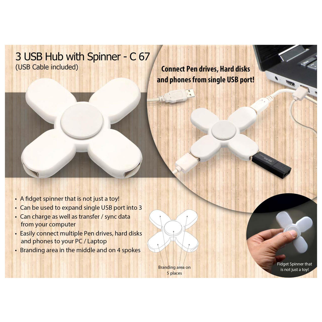 3 USB Hub With Spinner Cable Included - C 67
