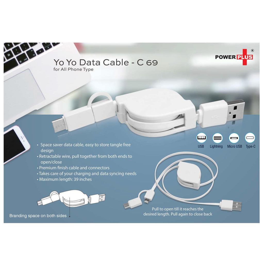 Yo Yo 3 In 1 Data & Charging Cable With USB C Type Port - C 69