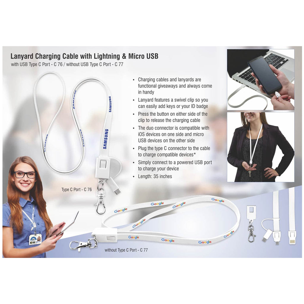 Lanyard Charging Cable With Lightning, Micro USB And USB Type C Port - C 76
