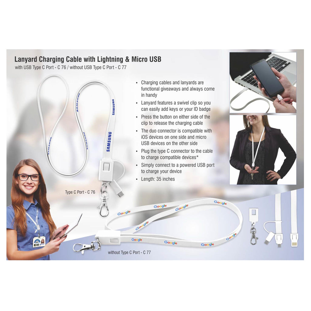 Lanyard Charging Cable With Lightning And Micro USB Port - C 77