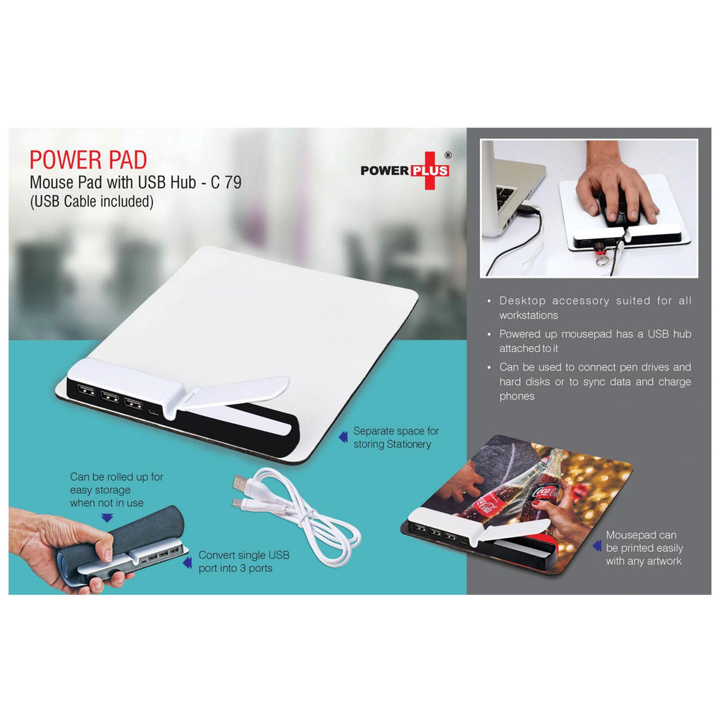 Power Pad: Mouse Pad With USB Hub (USB Cable Included) - C 79