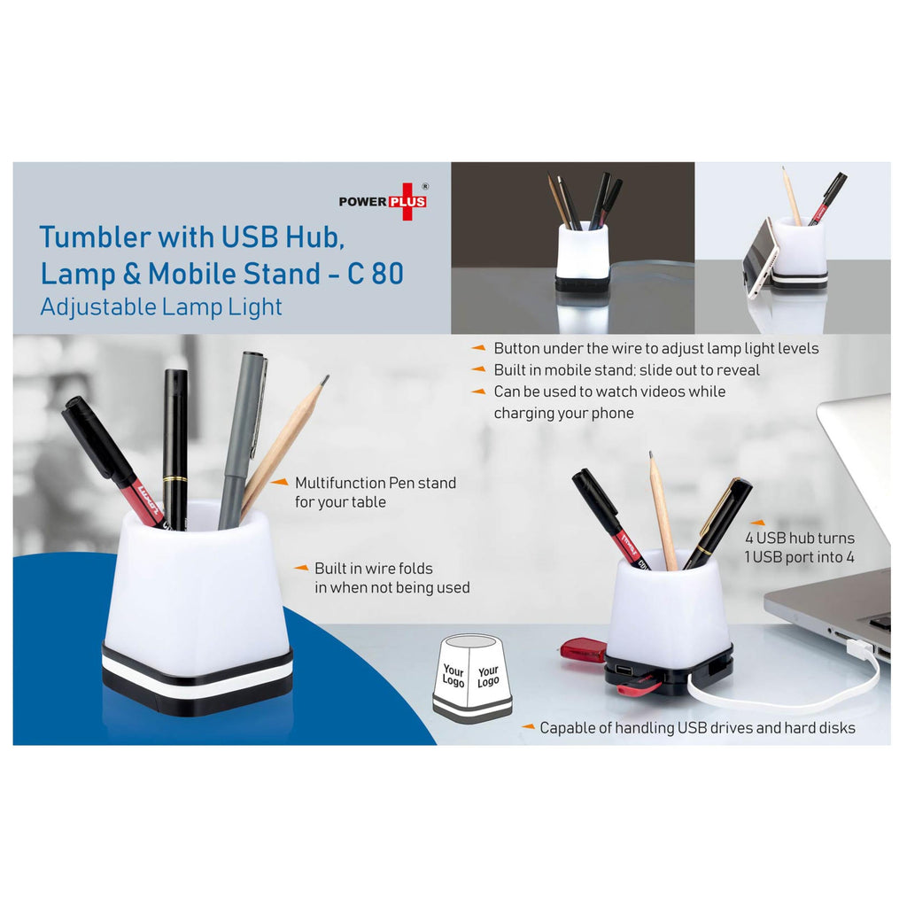 Tumbler With USB Hub, Lamp And Mobile Stand (Adjustable Lamp Light) - C 80