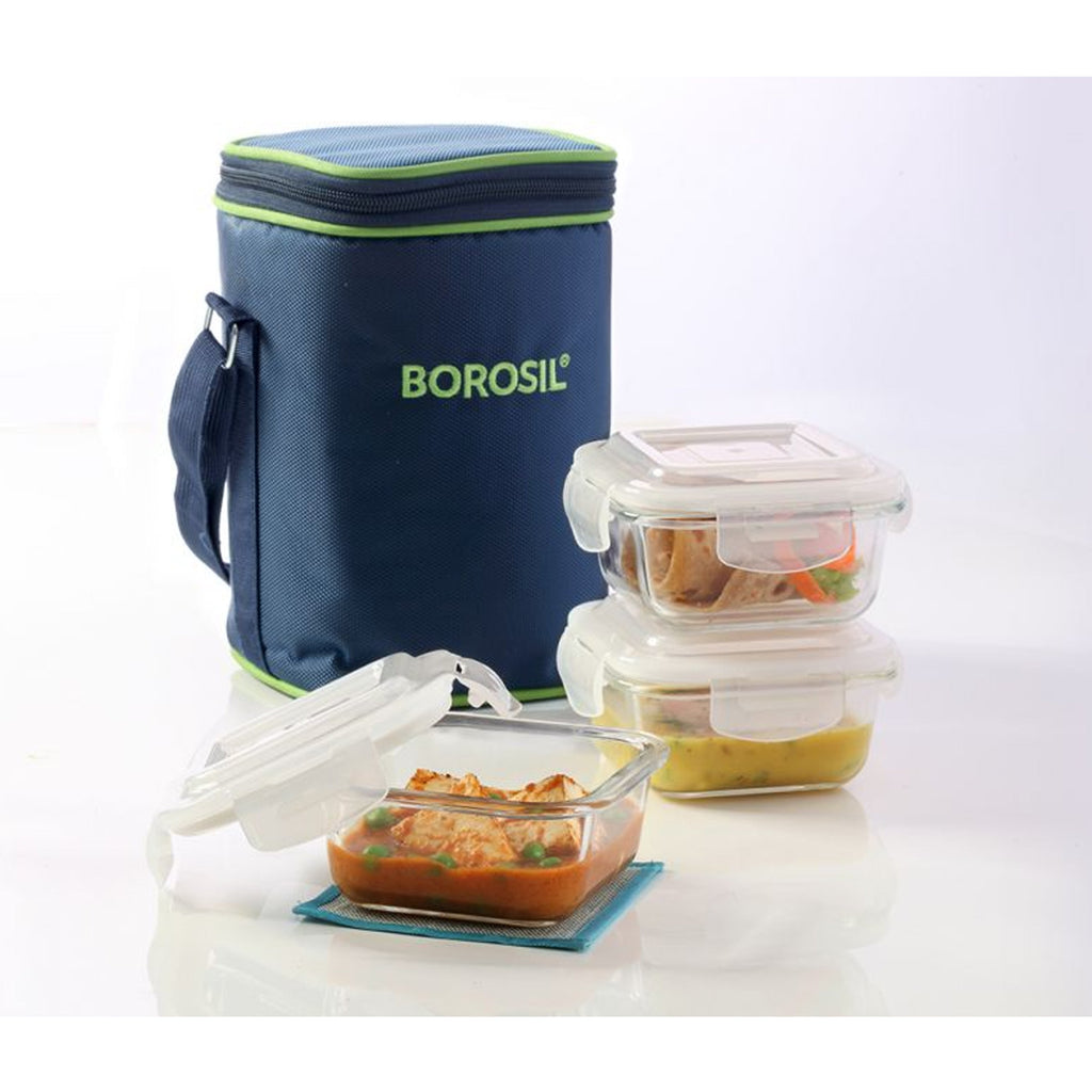 3 Square Microwavable Glass Lunch Box (Classic)