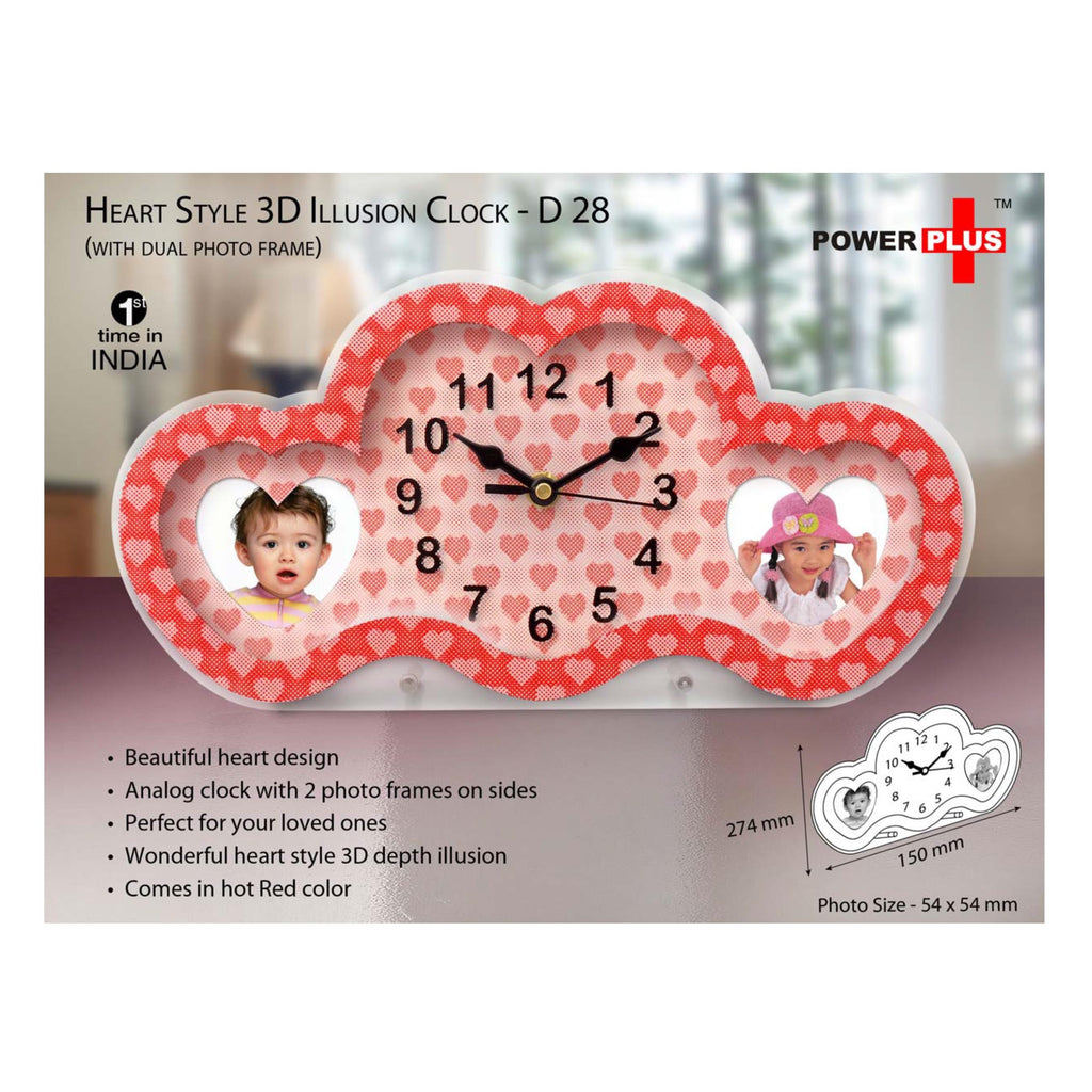 Heart Style 3D Illusion Clock With Dual Photo Frame - D 28