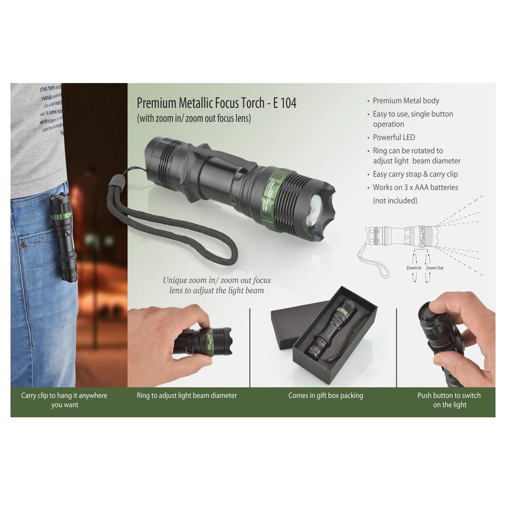 Metal Focus Torch (Premium) (With Zoom In / Zoom Out Lens) - E 104