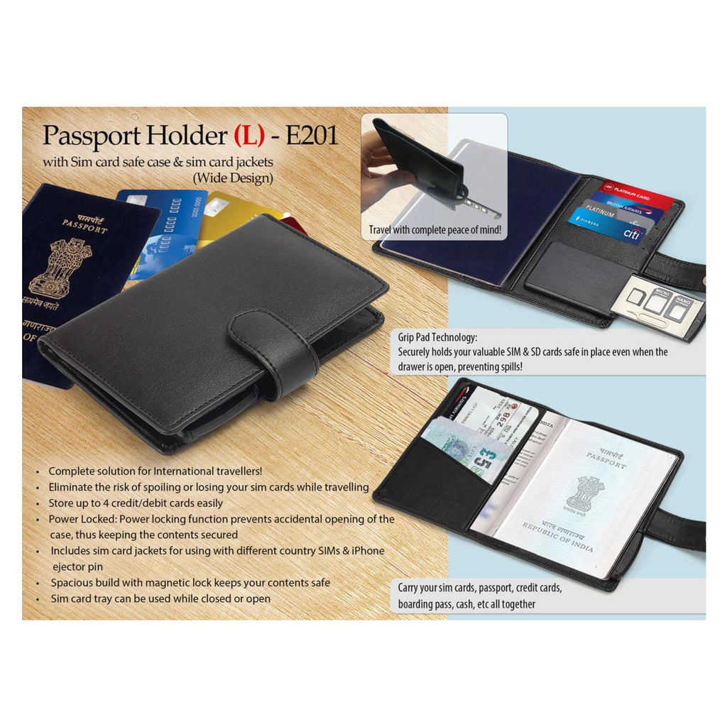 Passport Holder(L) - E 201 with SIM card safe case & SIM card jackets(wide design)