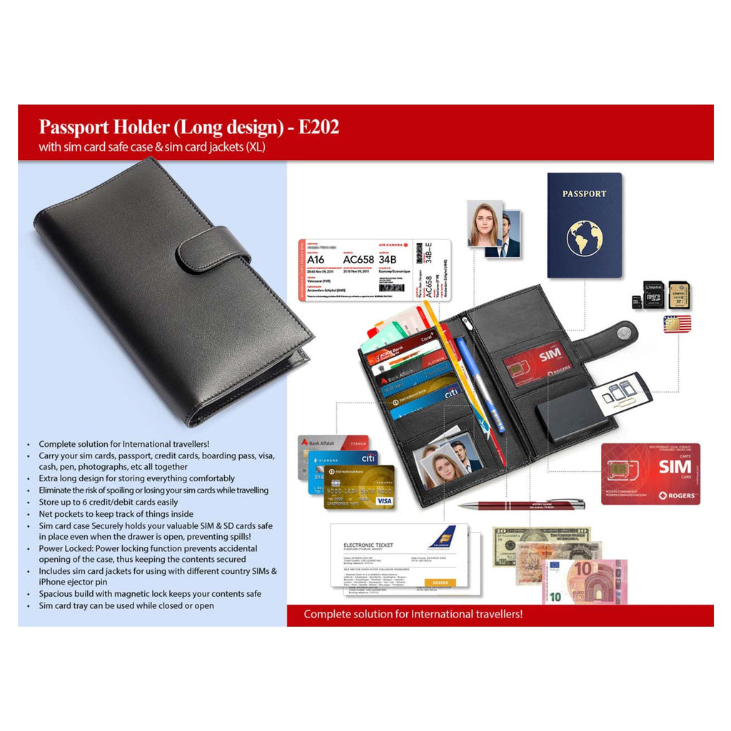 Passport Holder(Long dsign) - E 202 with SIM card safe case & SIM card jackets