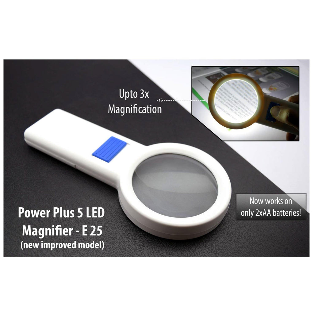 Power Plus 5 LED Magnifier (New Model) (Works On 2xAA Batteries Only) - E 25
