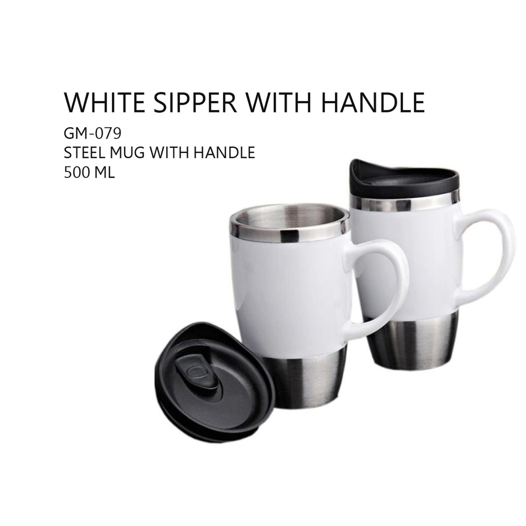 White Sipper with Handle Mug - 500ml - GM-079