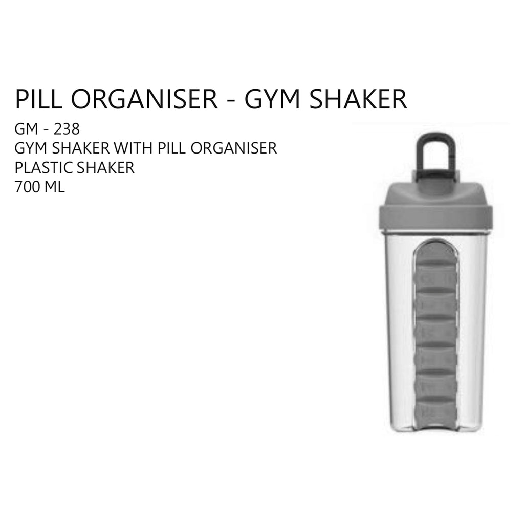 Gym Shaker with Pill Organizer Plastic Shaker - 700ml - GM-238