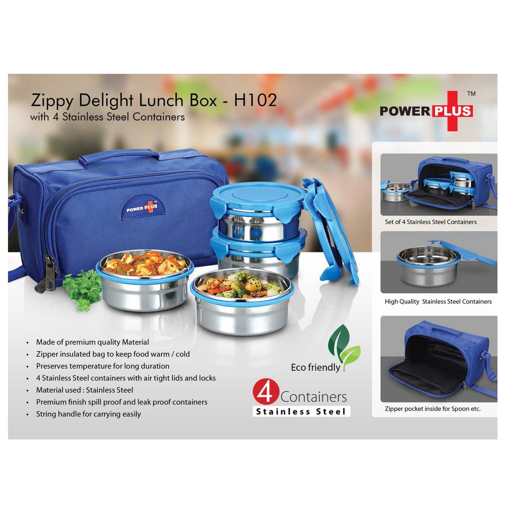 Zippy Delight: 4 Container Lunch Box Steel Containers - H102