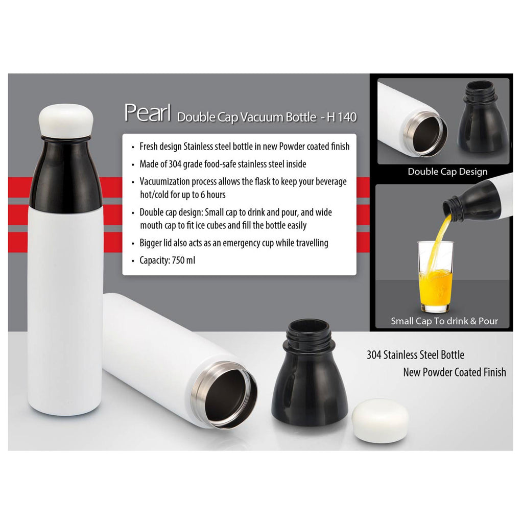 Pearl Double Cap Vacuum Bottle In Powder Coated Finish - 750 ml - H140