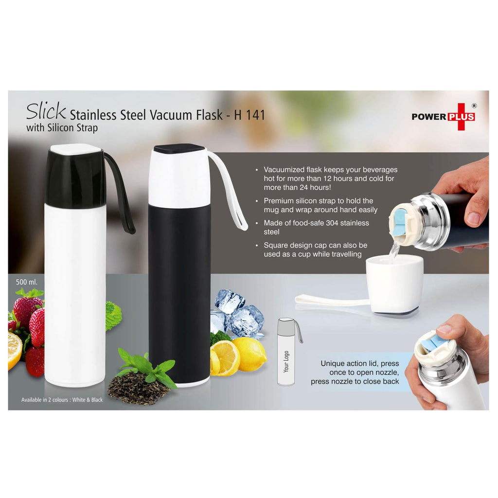 Slick Stainless Steel Vacuum Flask With Silicon Strap - 500 ml - H141