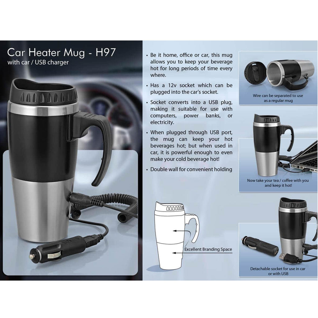 Car Heater Mug: With Car / USB Charger - 500ml - H97